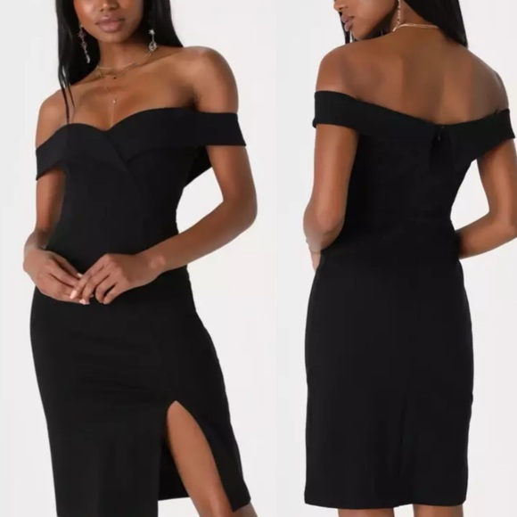 Lulu's Glam Black Off-Shoulder Bodycon Dress - Picture 1 of 9